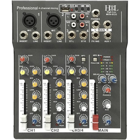 MIX4-ECO Mezcladora 4 canales, FX, USB Y BLUETOOTH-CasadelMusico-Audio y Video