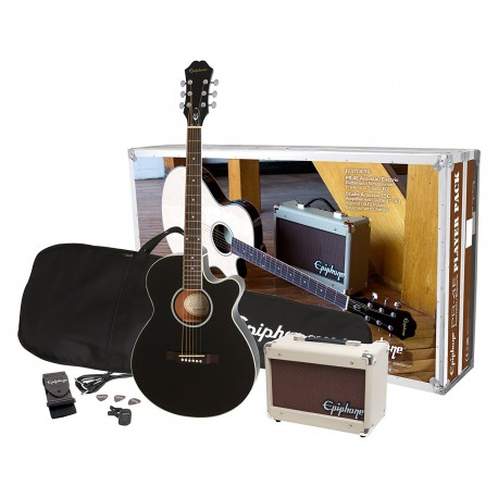 Paquete Guitarra Electro Acustica Epiphone PR/4E Negro-CasadelMusico-