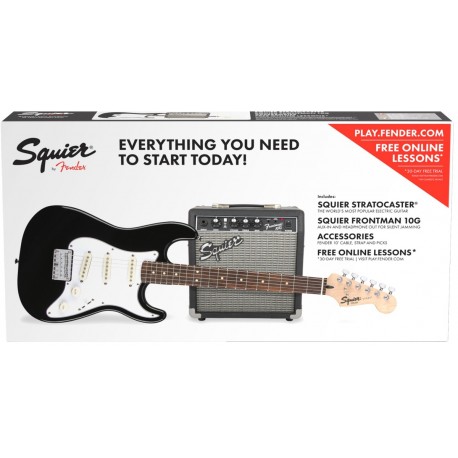 Paquete Guitarra Fender Strat Short Scale Mini Sq10g Negra 120 V-CasadelMusico-