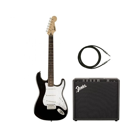 Amplificador Fender Mustang LT25 + Cable de Plug a Plug de 3 metros Rapco Stage + Guitarra Fender Sq Bullet Strat Ht Hss Negra-C